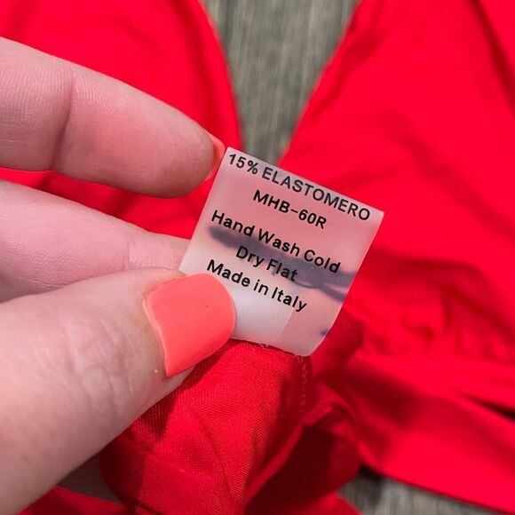 NWOT MHB Monica Hansen Beachwear Strappy Bikini Top Clasp Halter Neck Red Size L - Picture 5 of 6